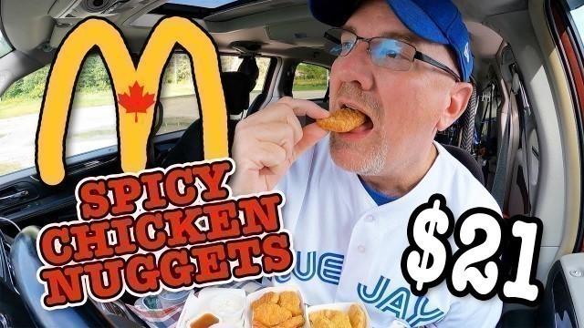 'NEW! SPICY CHICKEN McNUGGETS from McDonald\'s FOOD REVIEW and DRIVE THRU TEST'