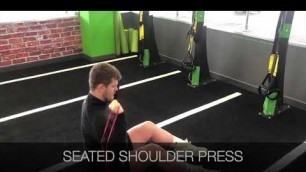 'Seated shoulder press with a resistance band demo at Energie Fitness Cardiff St Mellons gym'