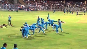 'Team india doing exercise in warm up match during india vs south africa in mumbai 12-03-2016'