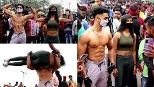 'Couples Fitness Freak Goes In Public Place | Reactions In India | Motivation | Fitness Master Deepak'