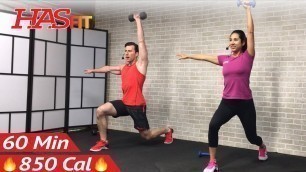 '60 Minute HIIT Workout with Weights + Abs - Full Body Dumbbell High Intensity Workout at Home'