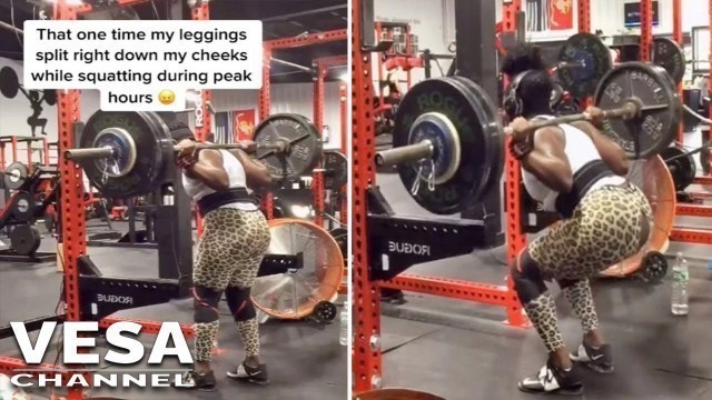 'GYM FAIL - Women\'s  leggings split while performing a set of heavy squats'