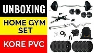 'Kore PVC 16Kg Home Gym Set and 3 Ft Curl and One Pair Dumbbell Rods with Gym Accessories unboxing.'
