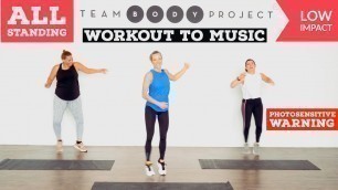 '100% Low impact, all standing, FUN cardio workout to music! ALL fitness levels.'
